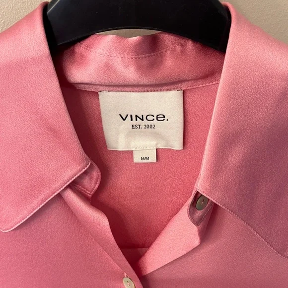 Vince Rose Pink Satin Button-Front Blouse M - Picture 3 of 5
